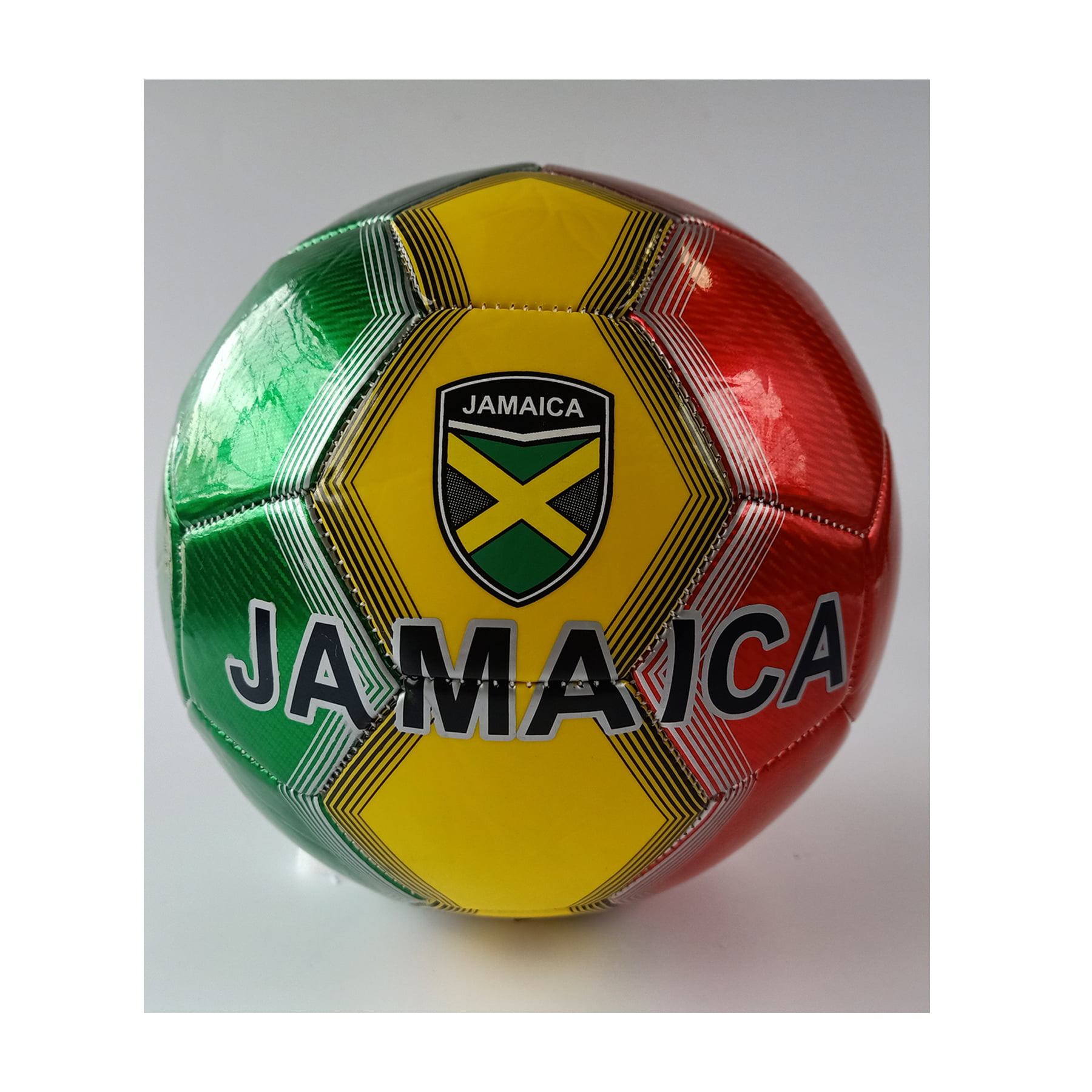Colored soccer ball in a girl's hand isolated on white background Stock